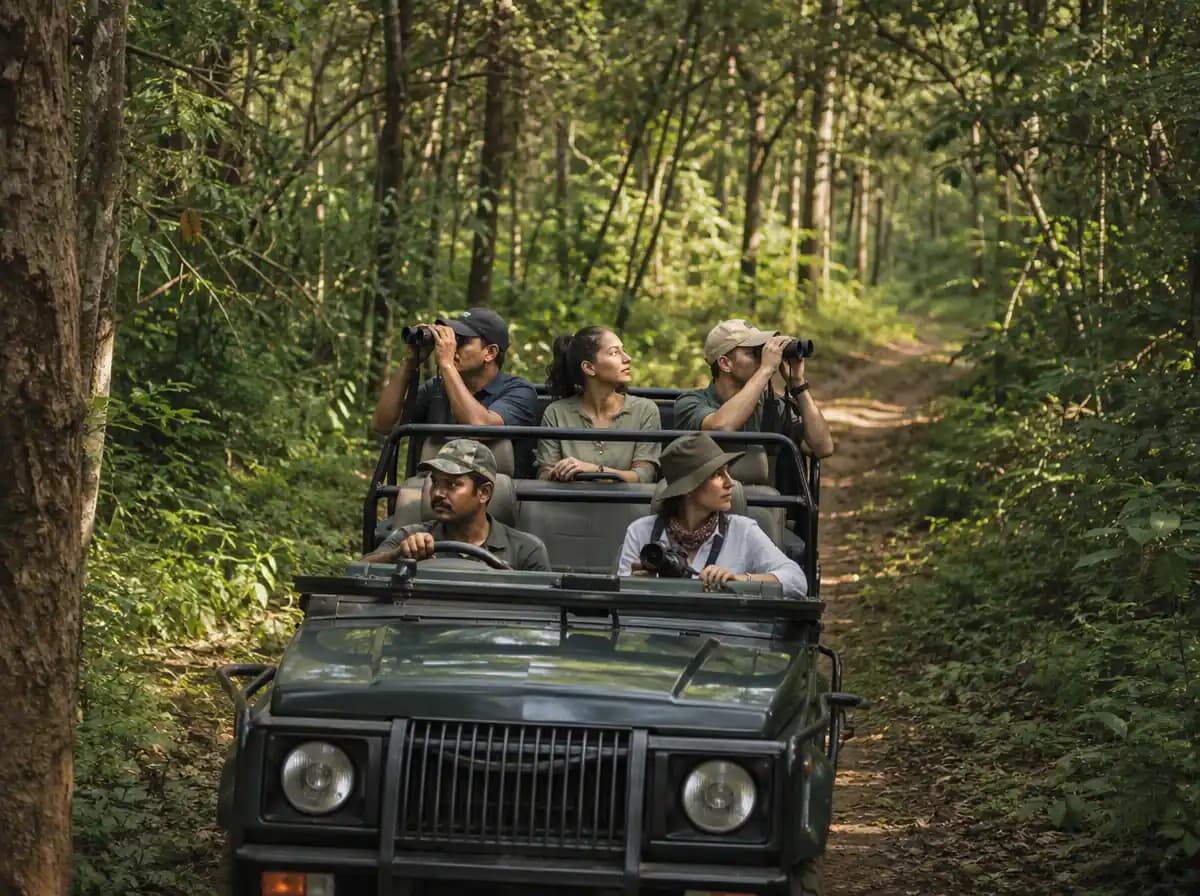 Small private safari jeep with naturalist guide in an Indian tiger reserve