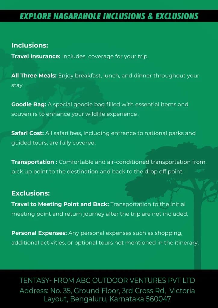 Nagarhole package inclusions and exclusions